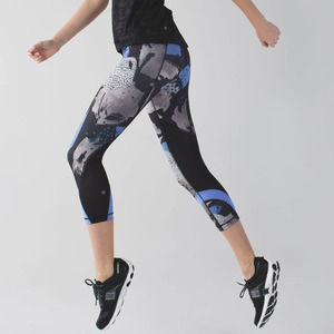 Lululemon Run Inspire Crop Leggings 6 Art Pop Black Print Full On Luxtreme Mesh